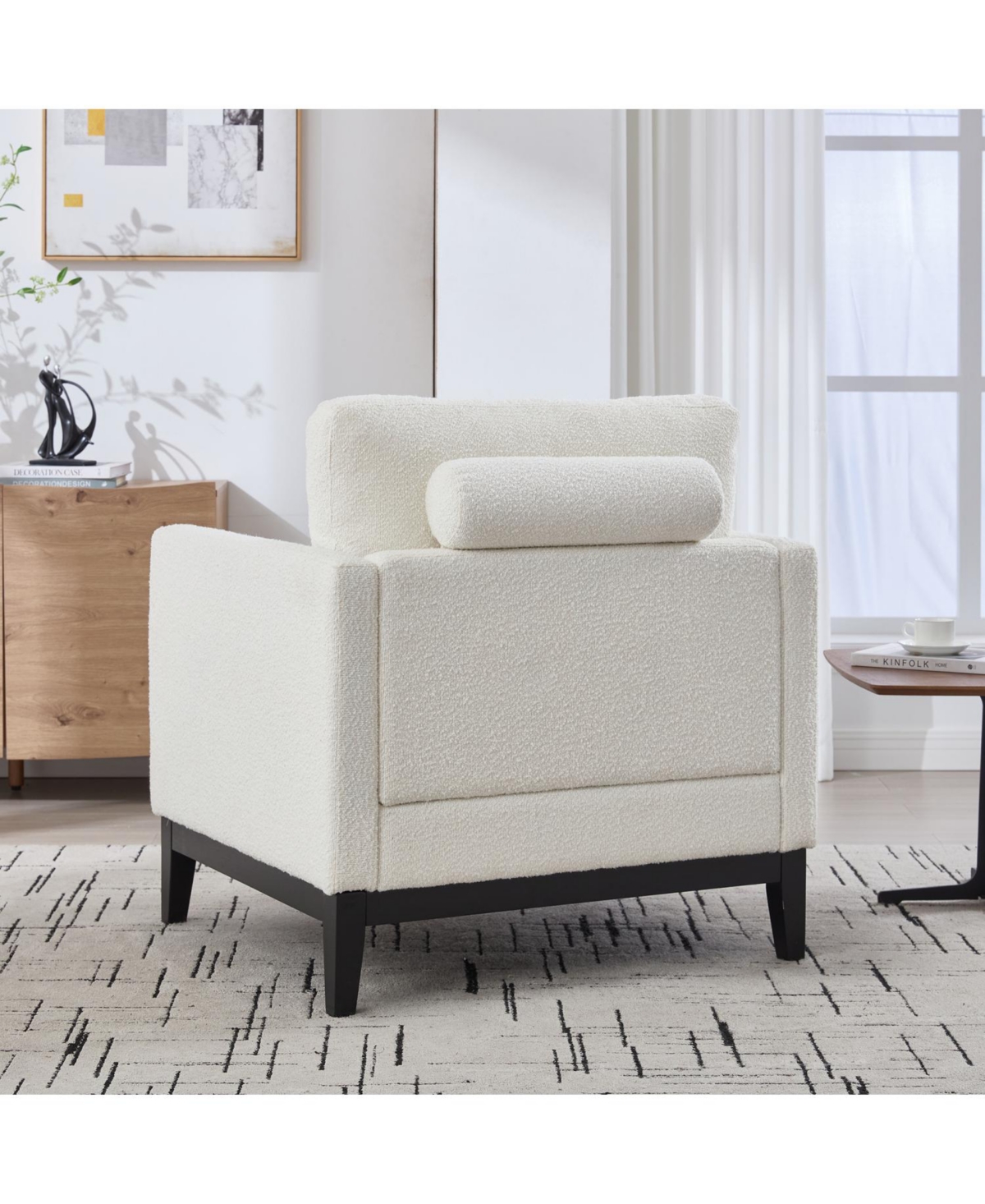 Streamdale Furniture 35.4" Wide Modern Farmhouse Accent Chair - Ivory Boucle