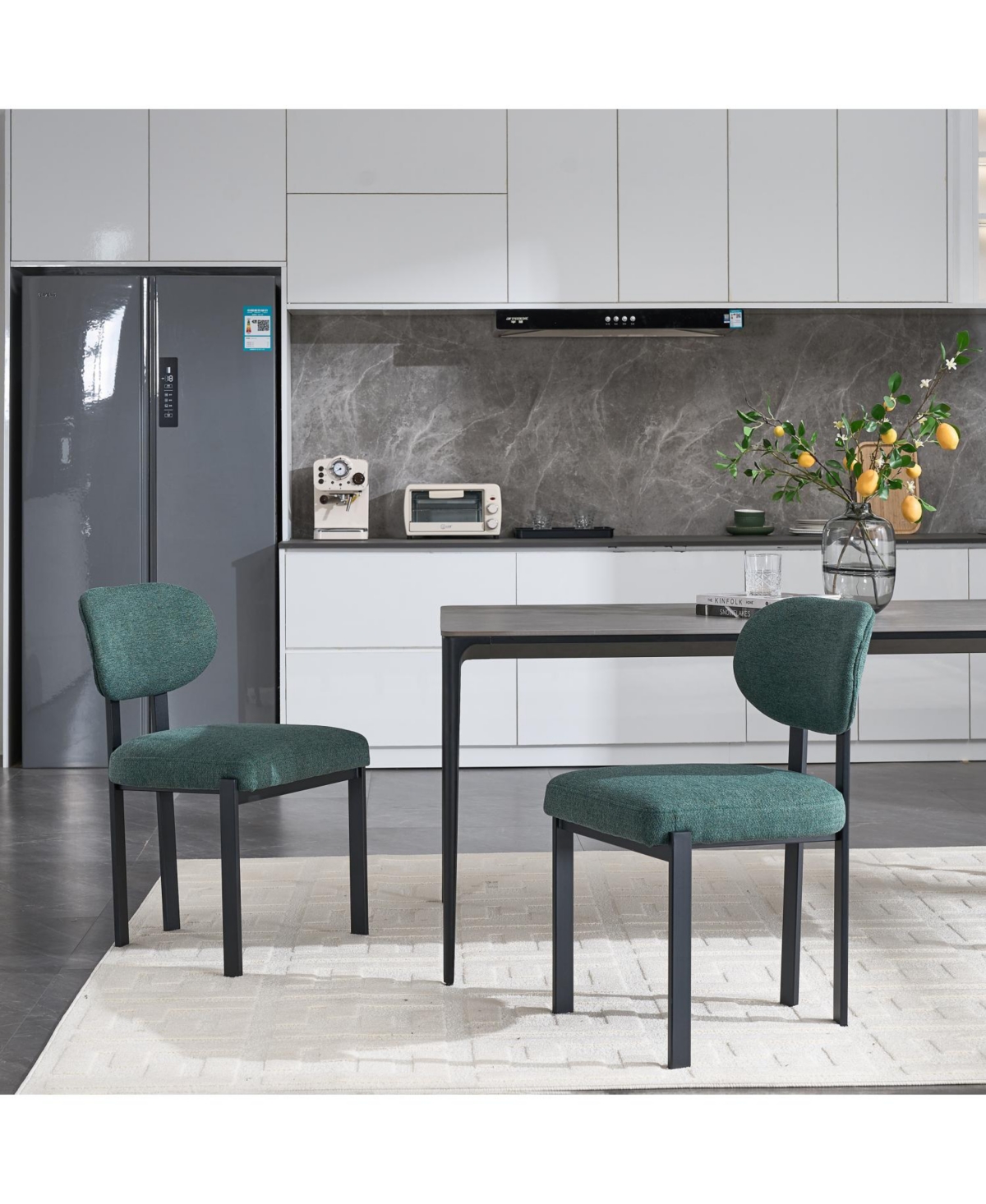 Streamdale Furniture Boucle Dining Chairs Set of 2 Black Metal Legs