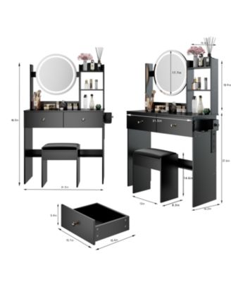 17" LED Vanity Table Set Touch 3 Colors Storage & Power