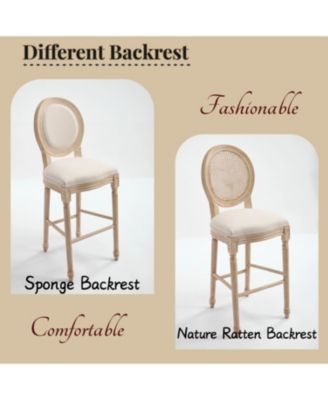 French Country Bar Chairs (Set of 2) - Rattan Back, Beige