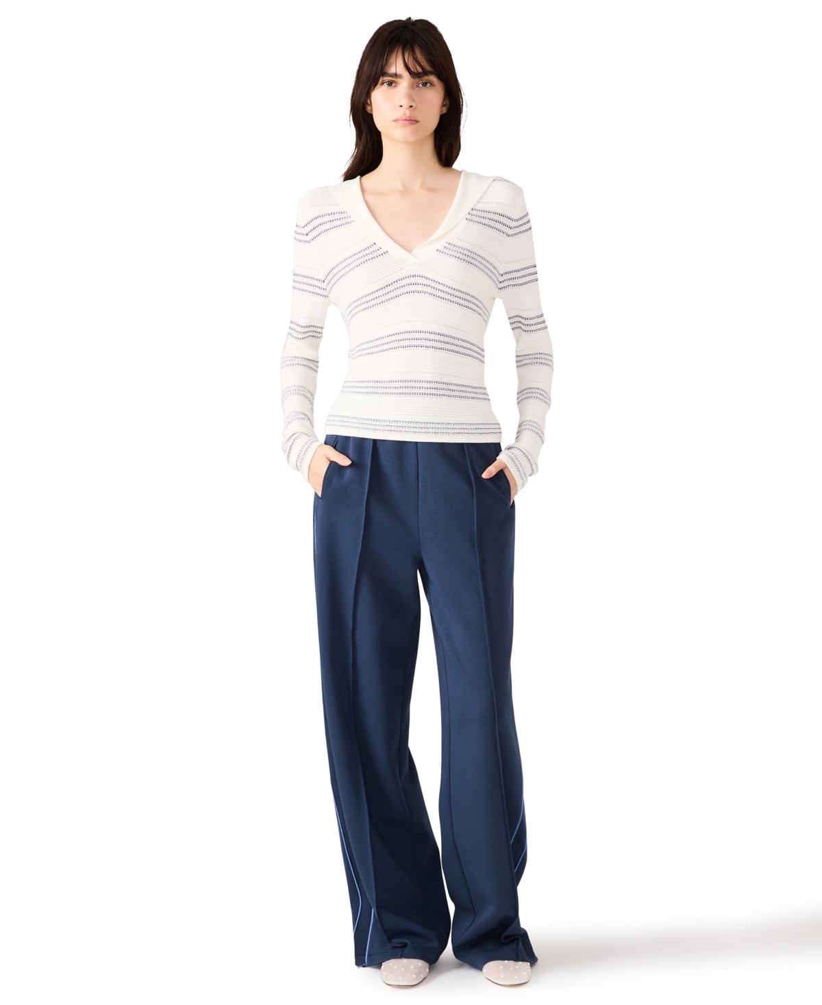 Steve Madden Women's V-neck Stripe Sweater In Gray