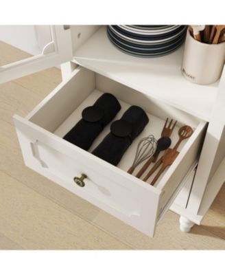 minimalist Buffet Cabinet with Glass Doors & Double Drawer