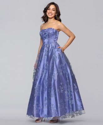 Juniors' Glittered Strapless Corset Gown