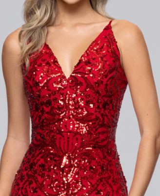 Juniors' V-Neck Sleeveless Sequin Gown