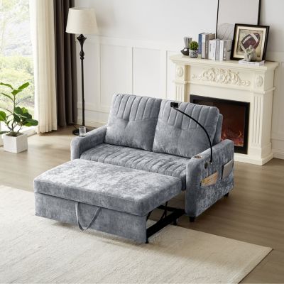 Modern Loveseat Sofa Bed with Pull-Out, Storage, and Ports