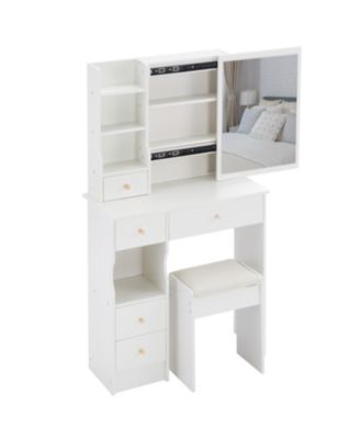 Streamdale Compact Vanity with Mirror & Stool, Multi-Layer Storage