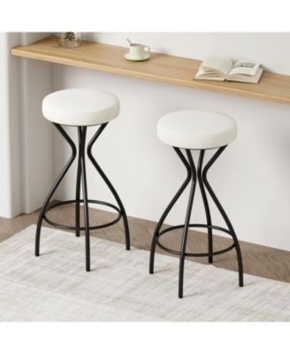 Backless Bar Stools Set of 2 - Black & Cream
