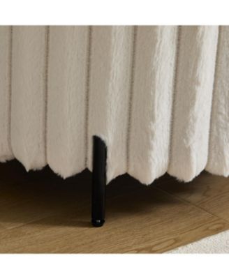 Upholstered Round Ottoman with Metal Legs - Beige