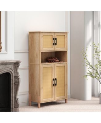 Mid-Century 4-Door Rattan Cabinet