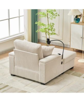  55" Oversized Chaise Lounge Chair with Ottoman, Storage & USB - Beige