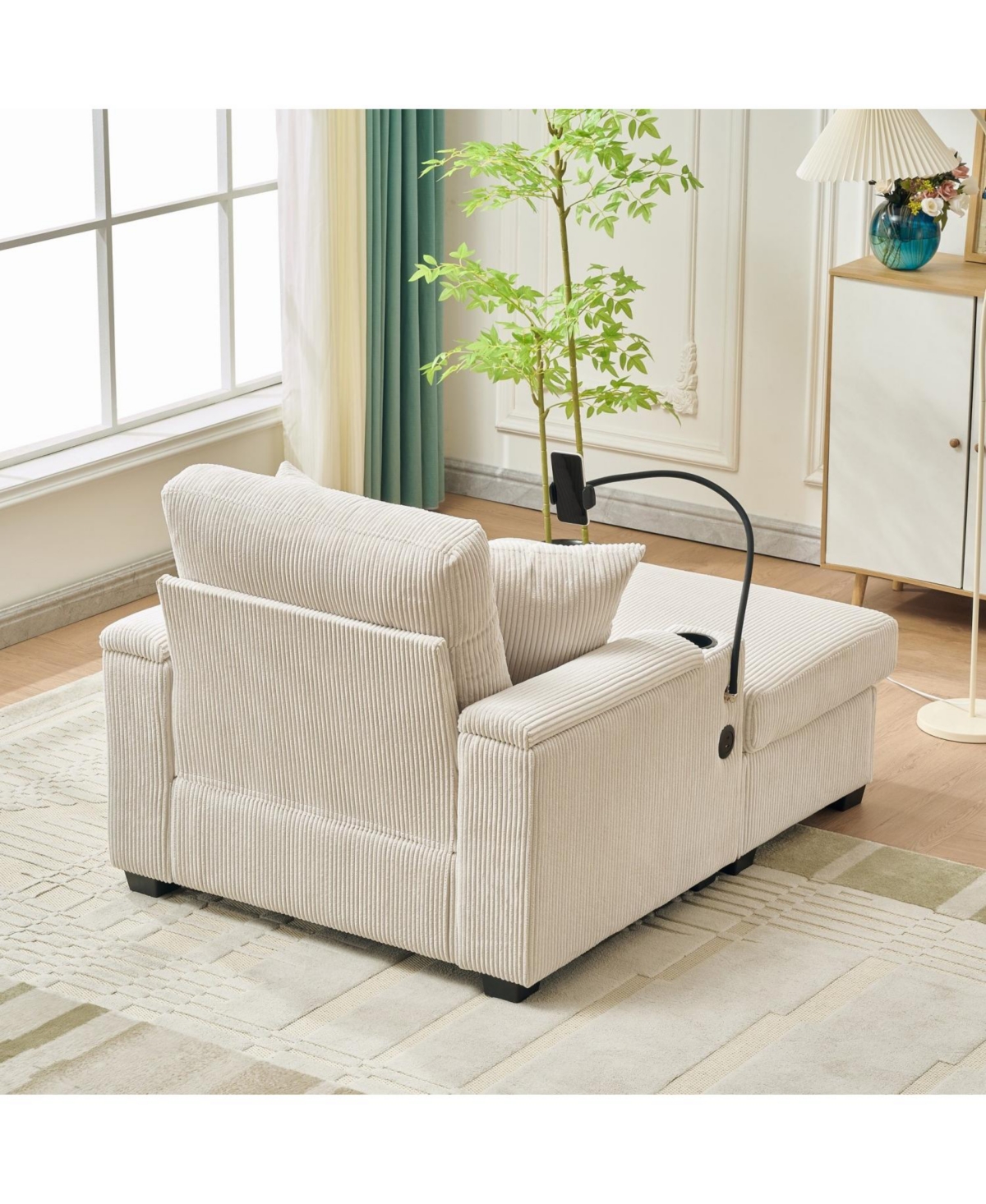 Streamdale Furniture 55" Oversized Chaise Lounge Chair with Ottoman, Storage & Usb - Beige