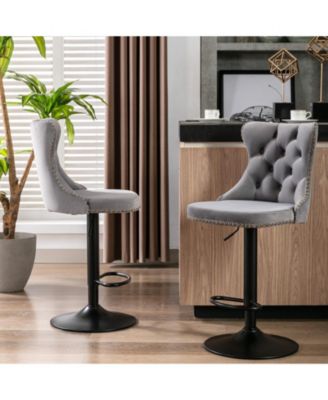 Streamdale Swivel Velvet Bar Stools, Adjustable Height, Set of 2