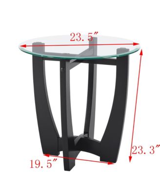  23.5" Round Glass Coffee Table - Black