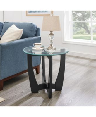  23.5" Round Glass Coffee Table - Black