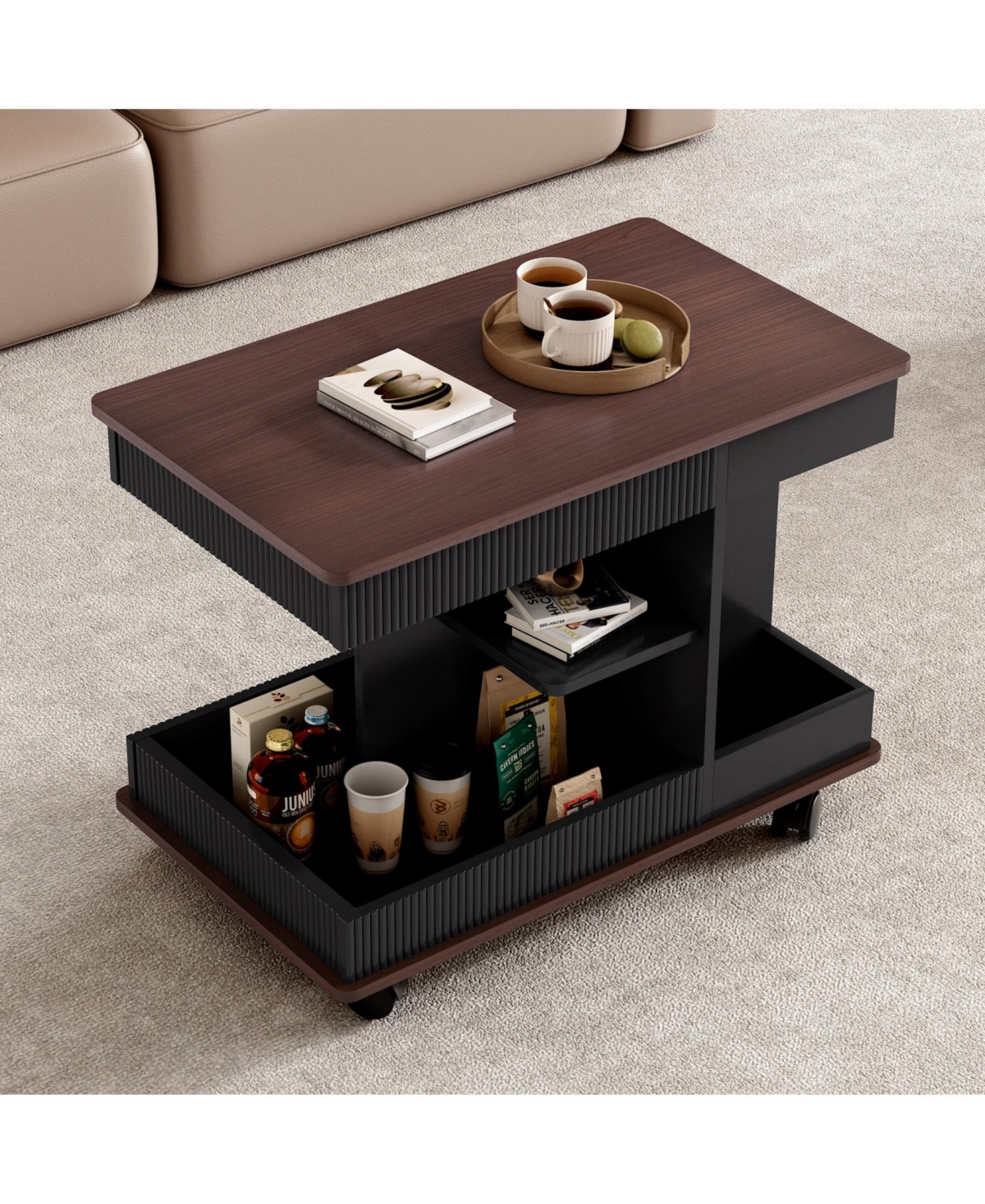Streamdale Furniture Adjustable Lift-Top End Table with Wheels & Storage