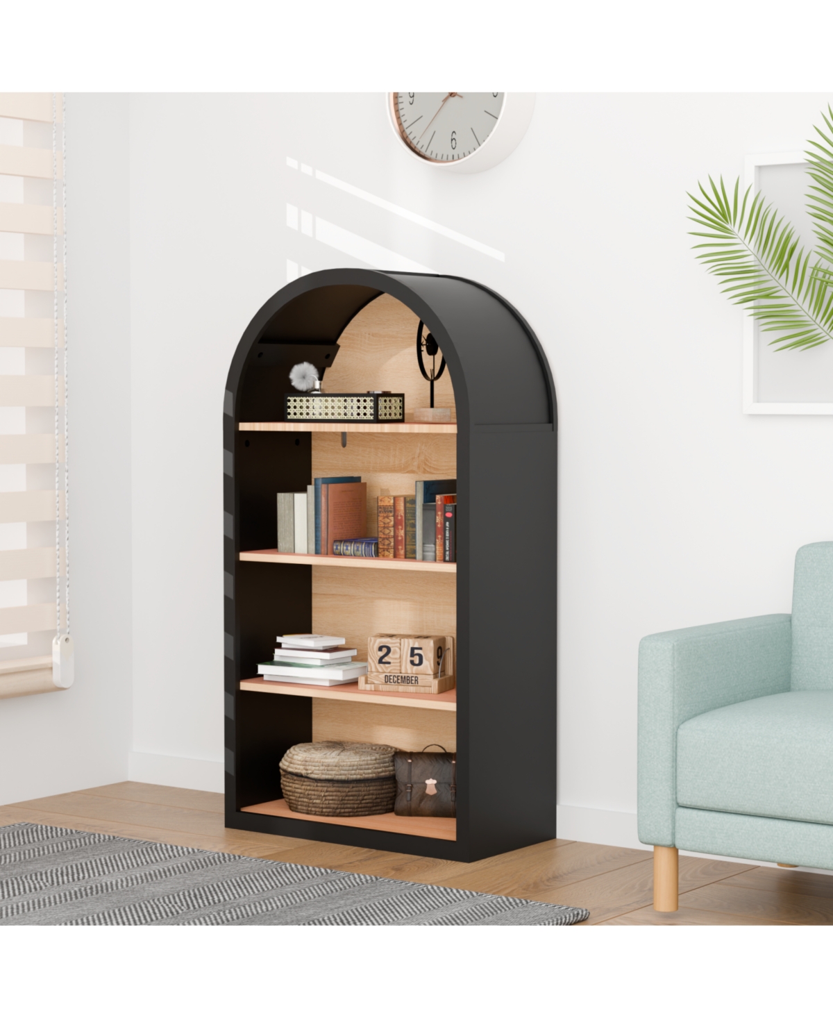 Streamdale Furniture Streamdale 4-Tier Black Arched Bookshelf, 43" Tall Arched Bookcase with Storage Shelves
