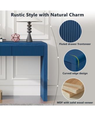  Rustic Console Table - Fluted Drawers, Wood Veneer, Apricot