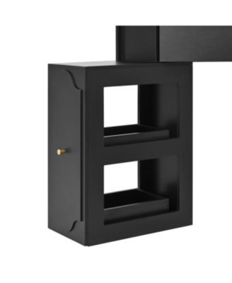 Streamdale Corner Vanity Desk Set, Cushioned Stool, Charging Station, Black