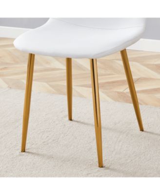 White PU Dining Chairs (Set of 4) - Golden Metal Legs