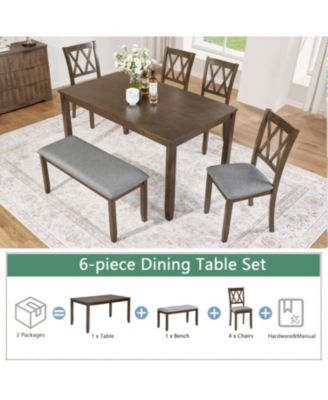 6-Piece Walnut Dining Set- Table, 4 Chairs & Bench