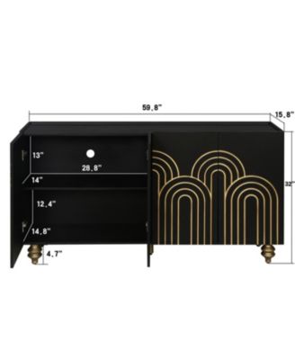 Streamdale Black Fluted Sideboard Buffet - 4 Doors, Adjustable Shelves