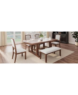 Extendable Wood Dining Set with 4 Chairs & Bench