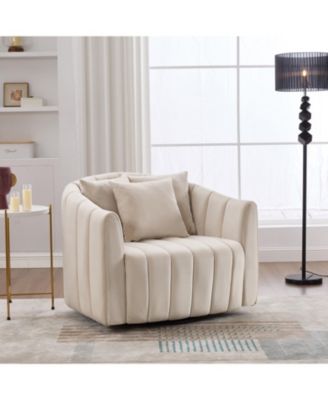 Velvet Swivel Barrel Chair & Half Sofa w/ Pillows