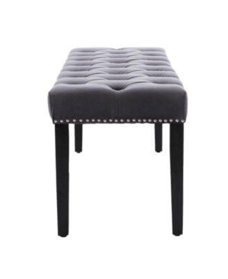Tufted Velvet Bench Ottoman - Dark Gray