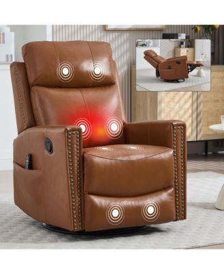 Leather Heat Massage Rocker Swivel Recliner