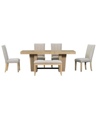 Streamdale Farmhouse Extendable Dining Table Set with Bench & 4 Chairs