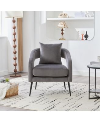 Velvet Open Back Accent Chair, Metal Legs