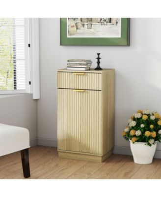 Oak Woodgrain Tilt-Out Trash Cabinet with Drawer & Pull-Out Bin