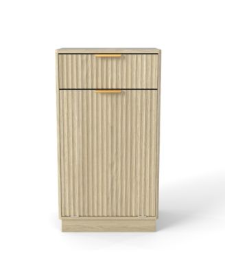 Oak Woodgrain Tilt-Out Trash Cabinet with Drawer & Pull-Out Bin