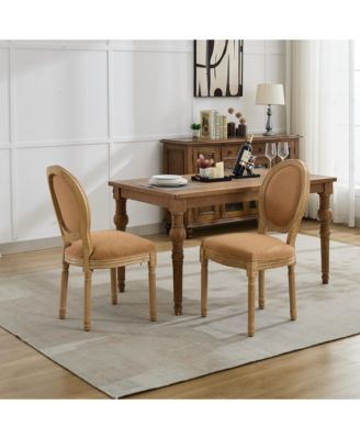  French Style Linen Dining Chairs, Set of 2, Tan