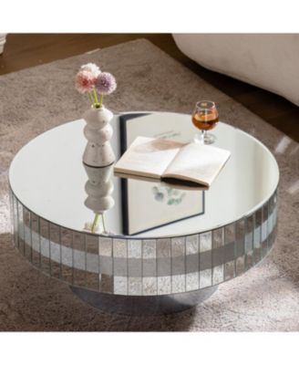 Streamdale Round Mirrored Coffee Table - Crushed Diamond & Crystal Edge