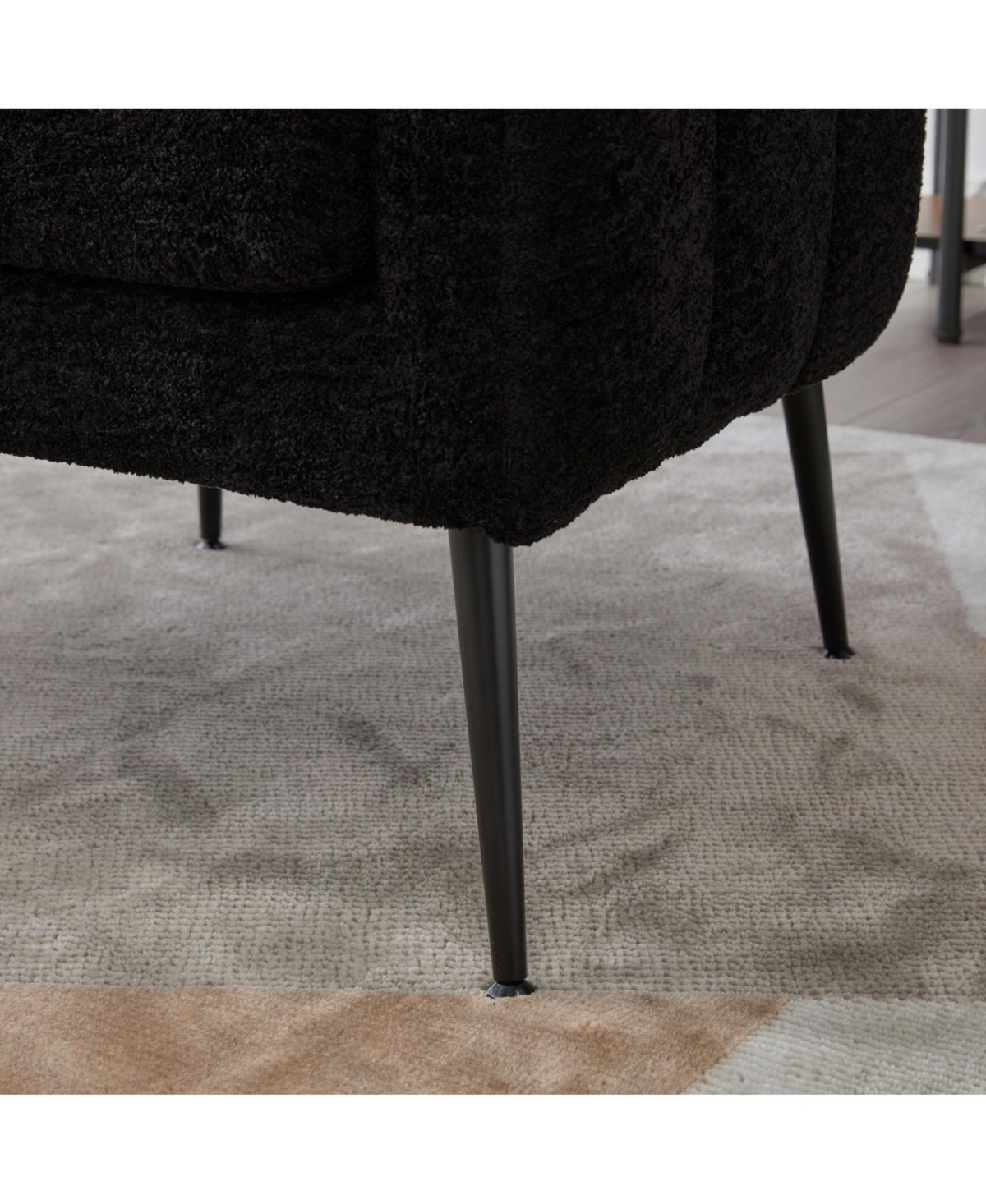 Streamdale Furniture Chenille Barrel Accent Chair with Metal Legs - Black