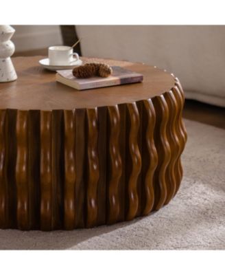 Streamdale Drum Fluted Coffee Table - Modern Round Center Table