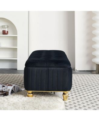Streamdale Velvet Storage Ottoman with Gold Accents