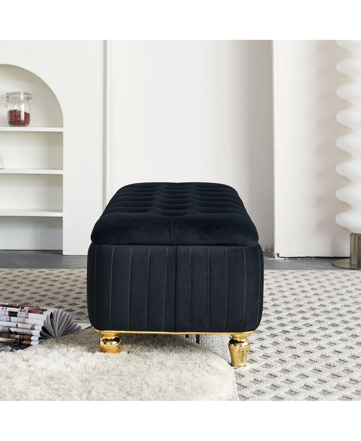 Streamdale Furniture Streamdale Velvet Storage Ottoman with Gold Accents