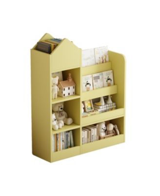 Streamdale Yellow Kids Wooden Bookshelf with 6 Compartments and 2 Baskets