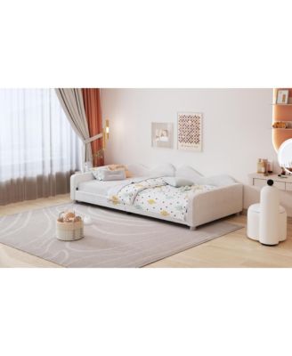 Streamdale Twin size Upholstered Daybed, Sherpa Fabric Sofabed with Cloud-Shaped Backrest, No Box-spring Needed, Pink