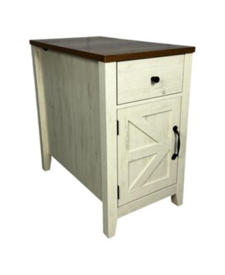 Streamdale Farmhouse End Table with Barn Door & Drawer, Charging Station