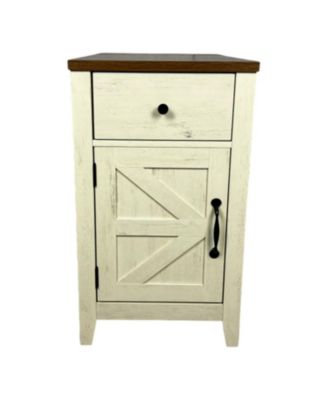 Streamdale Farmhouse End Table with Barn Door & Drawer, Charging Station