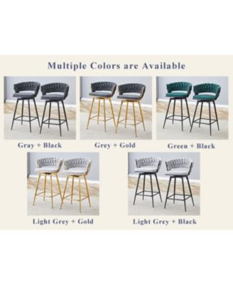 Rotating Swivel Chair Gray Cotton Linen Seat Golden Legs