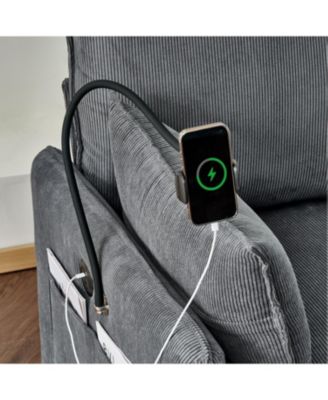 55" Corduroy Chaise Lounge with Ottoman & Storage - Grey