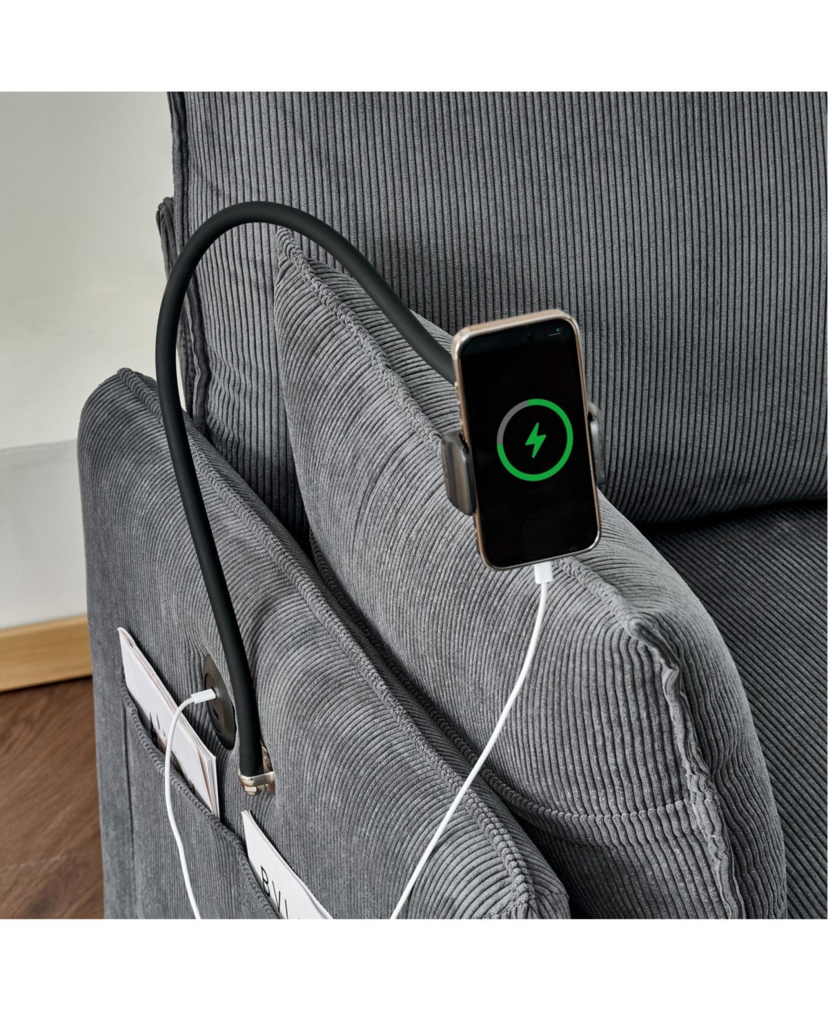 Streamdale Furniture 55" Corduroy Chaise Lounge with Ottoman & Storage - Grey