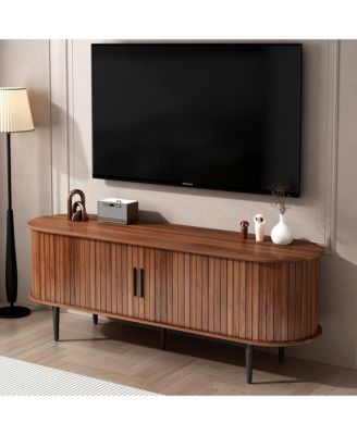 55" Modern TV Stand with Sliding Door & Storage - Walnut