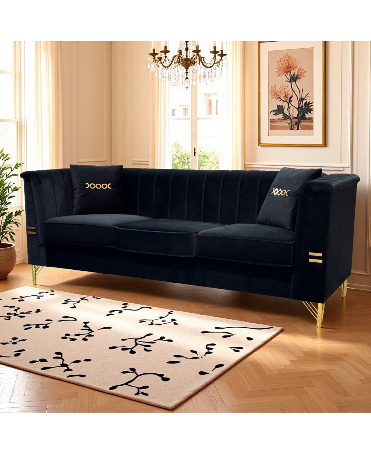 Streamdale Furniture Streamdale Modern Velvet 3-Seater Sofa, Tufted Back