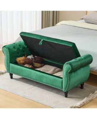 Velvet Storage Ottoman Bench with Pillow