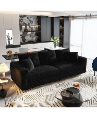 Plush Corduroy 3-Seat Sofa, Modern Comfy Cloud Couch, Deep Seat, Black (ETA-8.28)